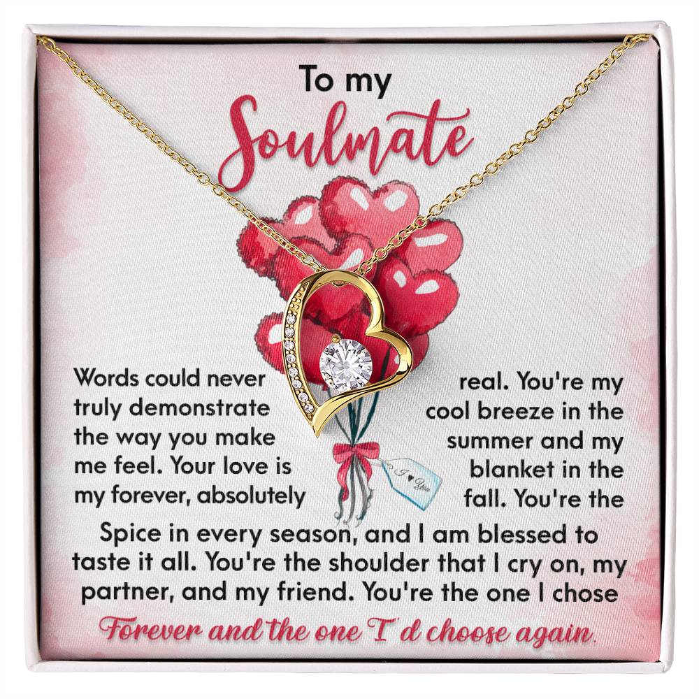 To My Soulmate, You're the One I Chose Forever, Forever Love Heart Necklace Message Card