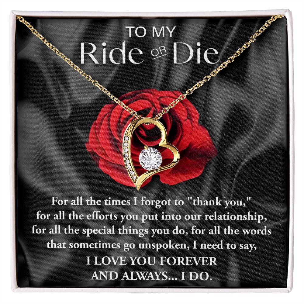 To My Ride Or Die, Forever Love Heart Necklace Message Card