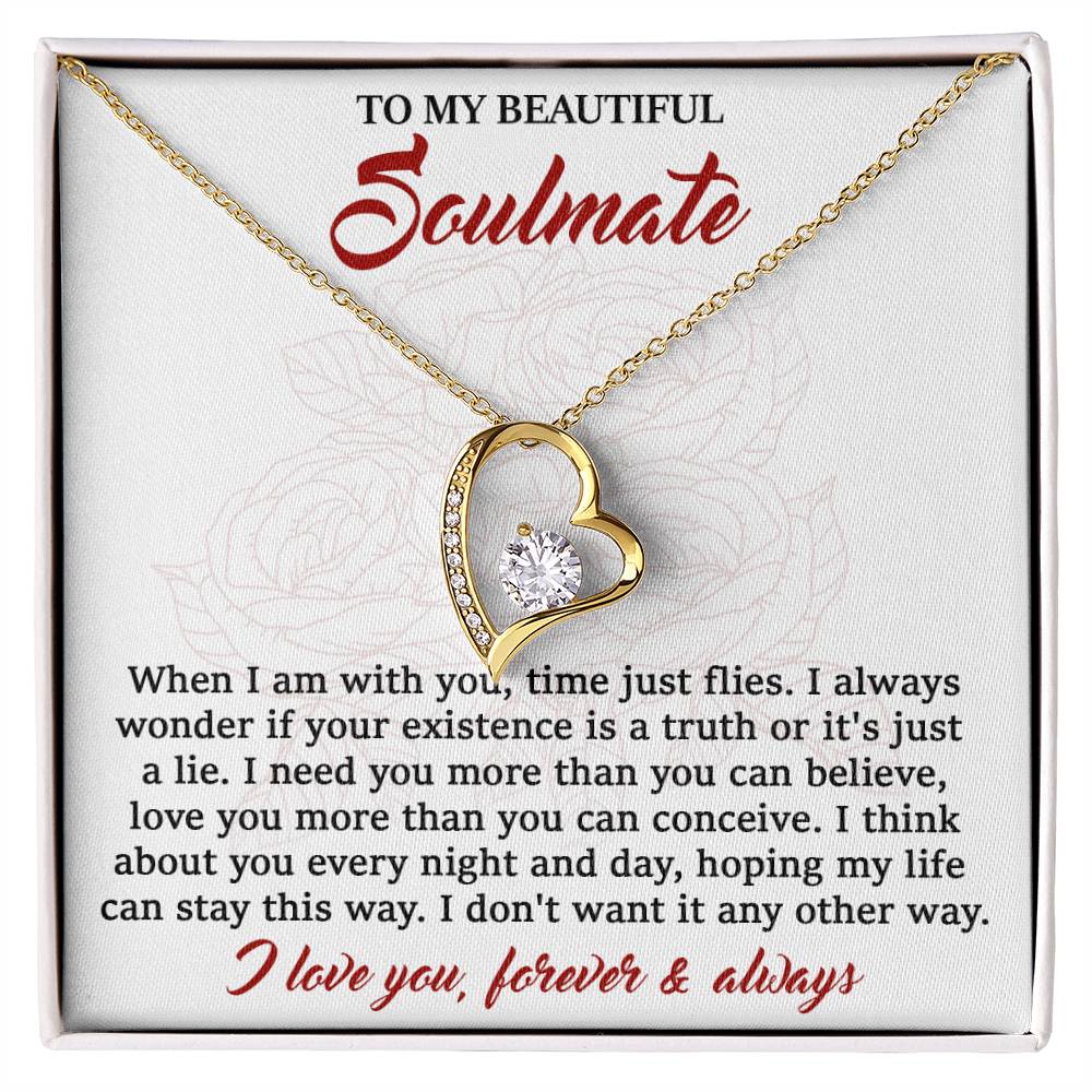 To My Beautiful Soulmate,  I Need You, Forever Love Heart Necklace Message Card