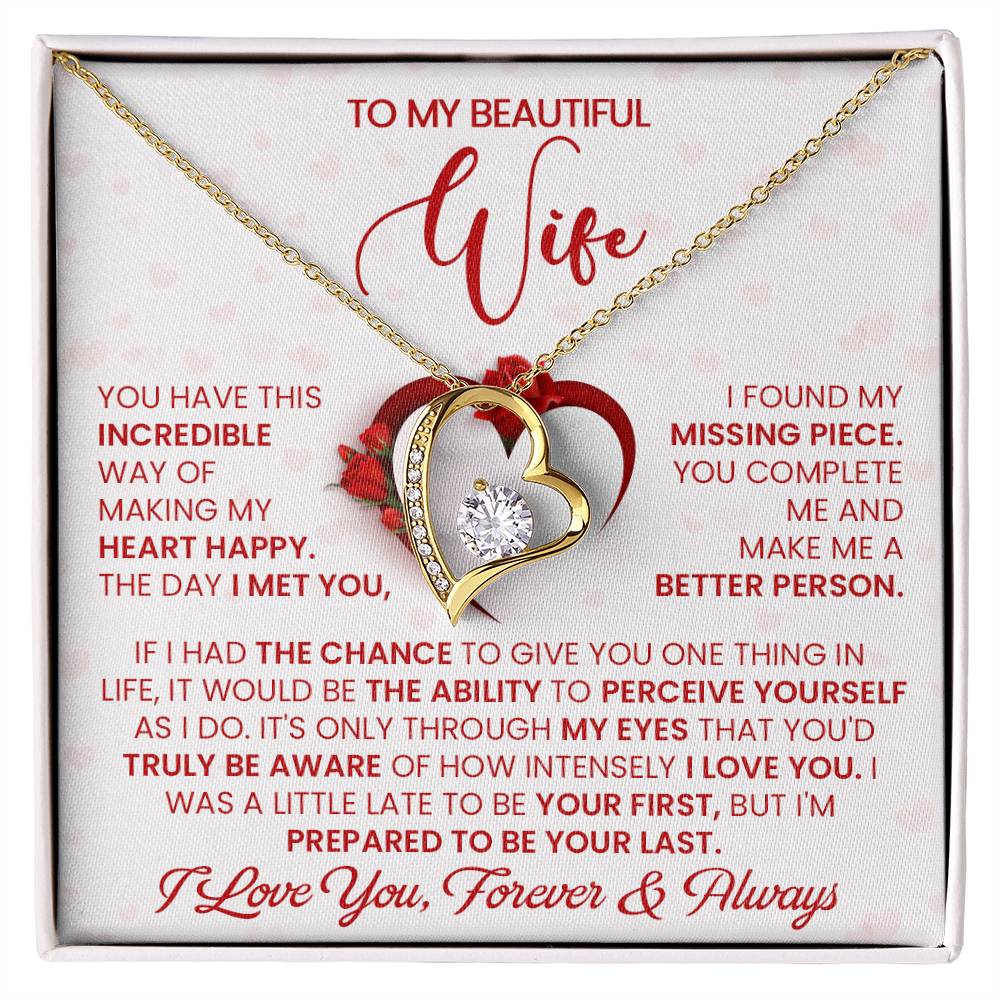 To My Beautiful Wife, You Make My Heart Happy, Forever Love Heart Necklace Message Card