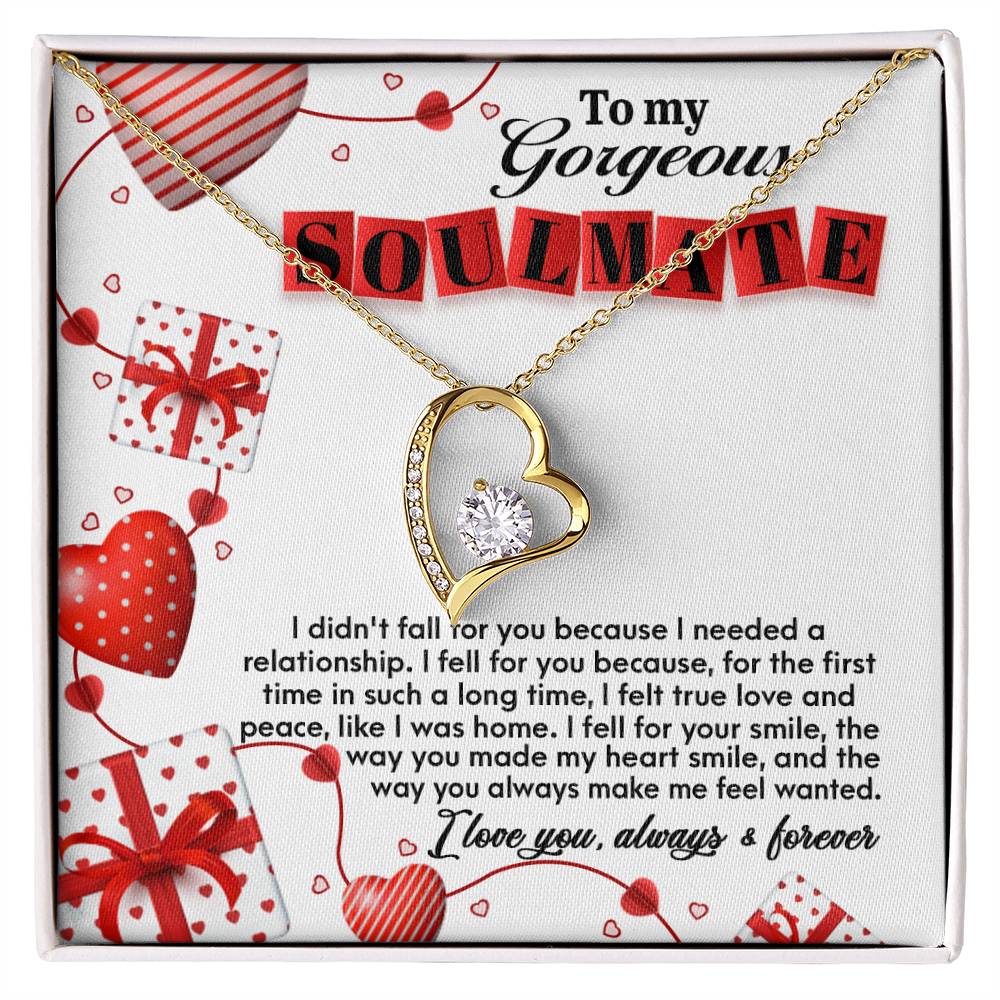 To My Gorgeous Soulmate, Forever Love Heart Necklace Message Card