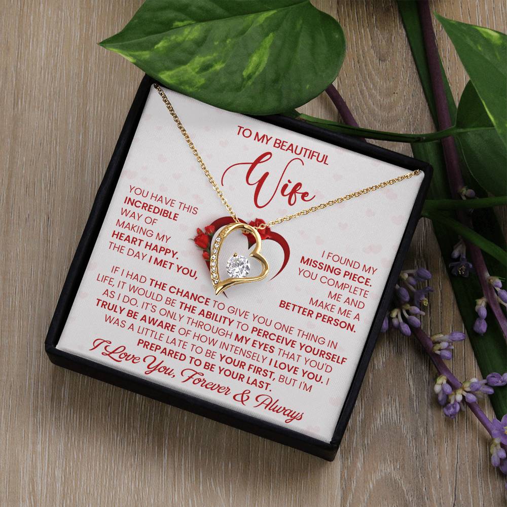 To My Beautiful Wife, You Make My Heart Happy, Forever Love Heart Necklace Message Card