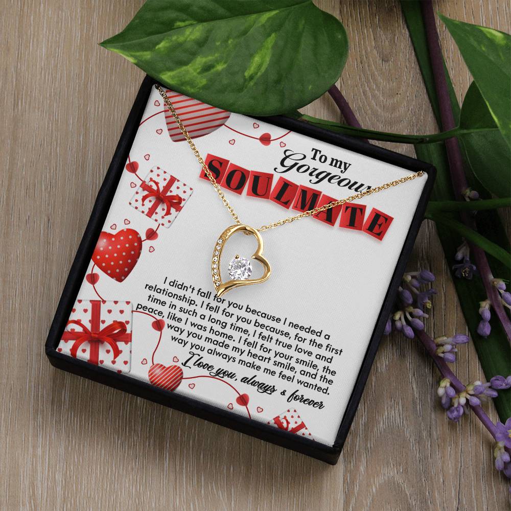 To My Gorgeous Soulmate, Forever Love Heart Necklace Message Card
