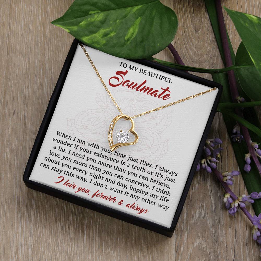 To My Beautiful Soulmate,  I Need You, Forever Love Heart Necklace Message Card