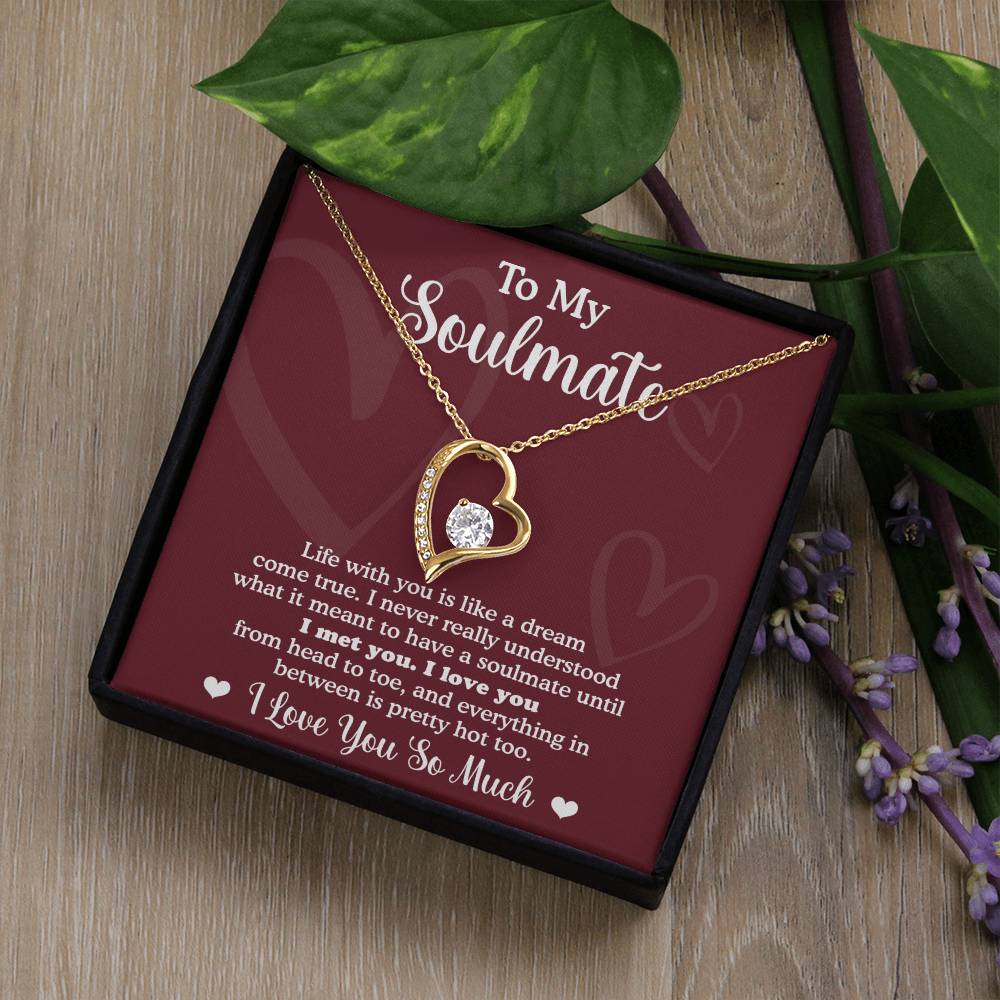 To My Soulmate, Life With You Is Like A Dream Come True, Forever Love Heart Necklace Message Card