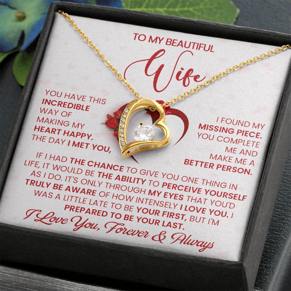 To My Beautiful Wife, You Make My Heart Happy, Forever Love Heart Necklace Message Card