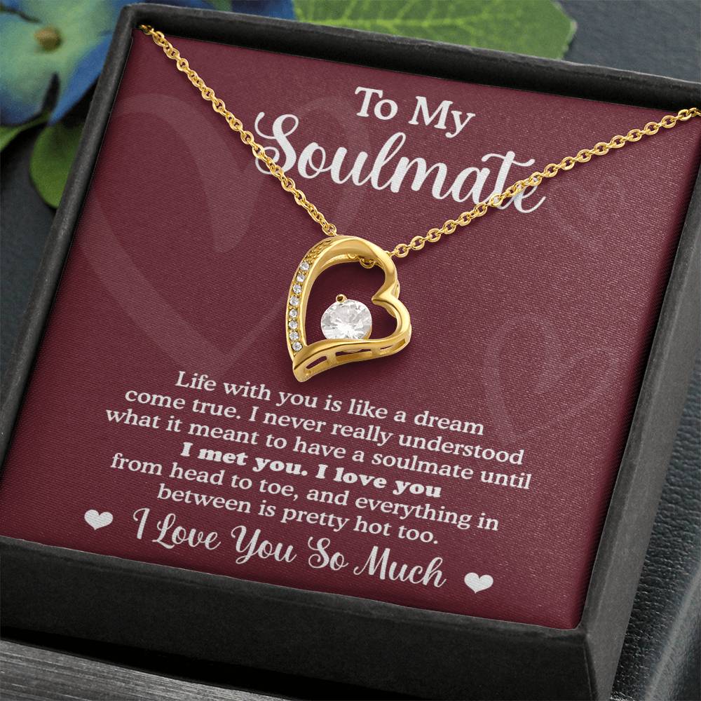 To My Soulmate, Life With You Is Like A Dream Come True, Forever Love Heart Necklace Message Card