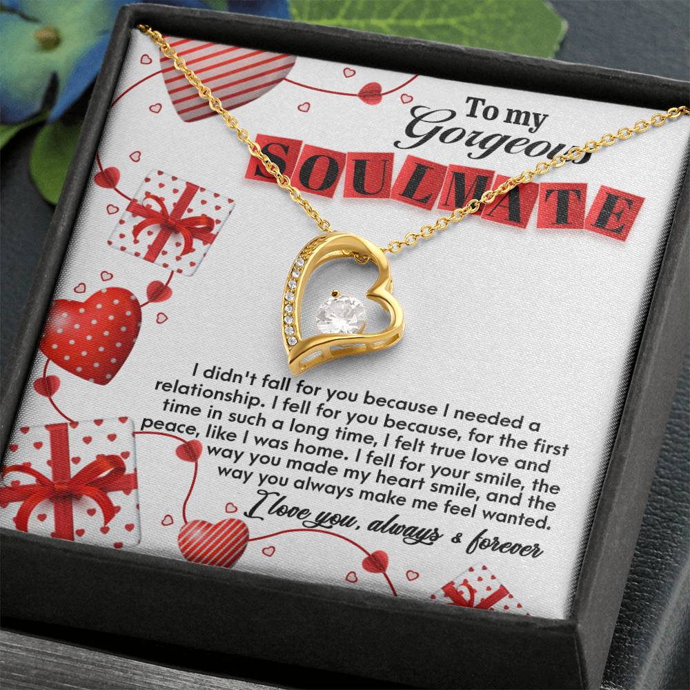 To My Gorgeous Soulmate, Forever Love Heart Necklace Message Card