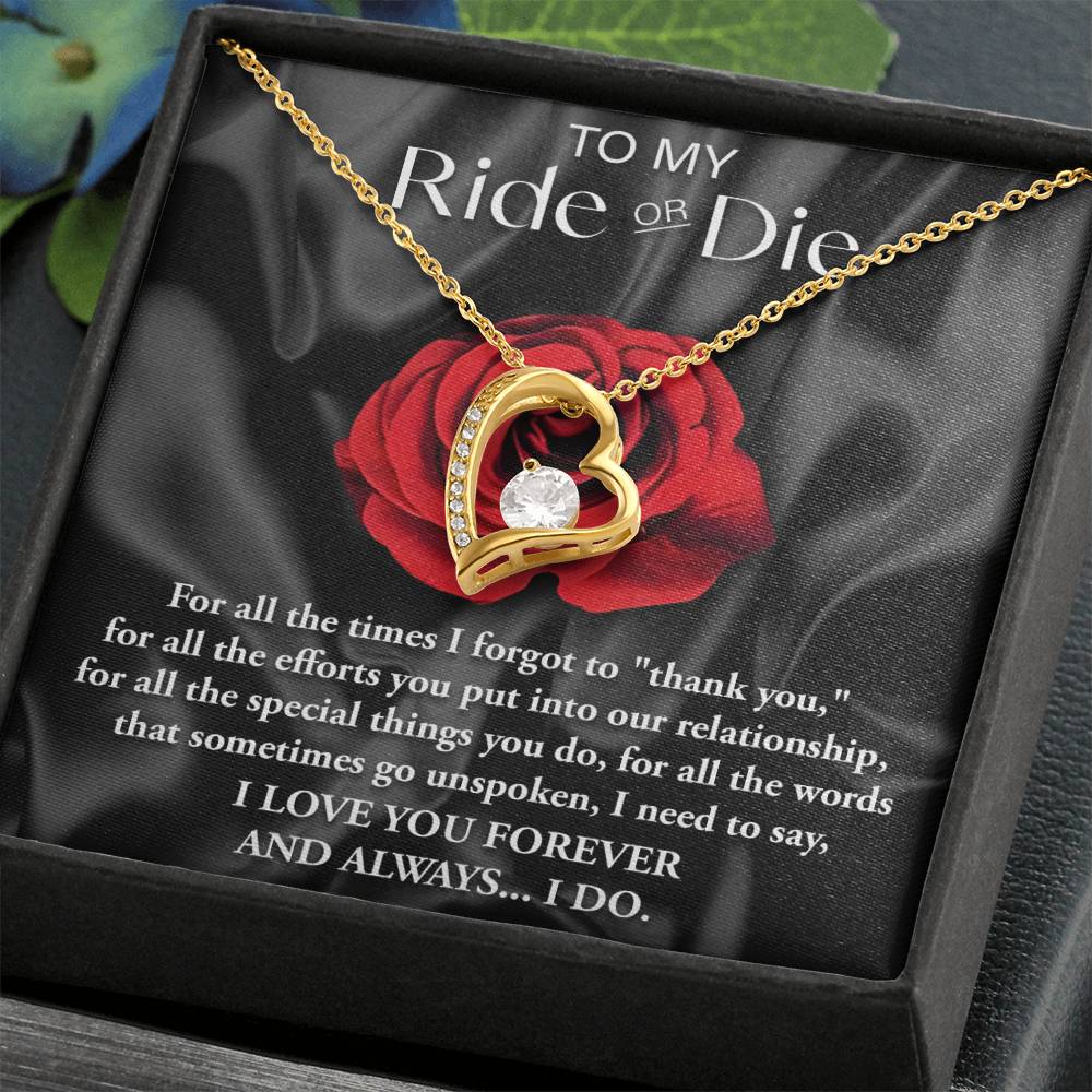 To My Ride Or Die, Forever Love Heart Necklace Message Card