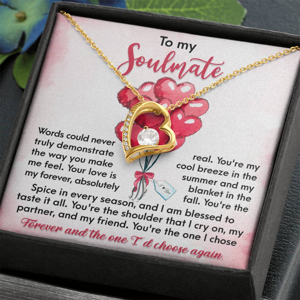 To My Soulmate, You're the One I Chose Forever, Forever Love Heart Necklace Message Card