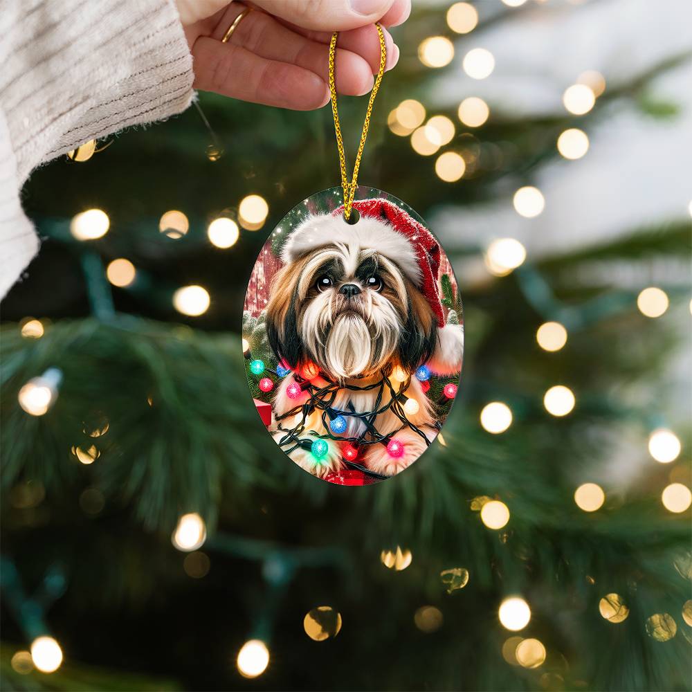 Christmas ShihTzu - Oval Ornament