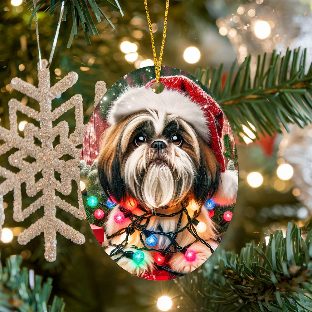 Christmas ShihTzu - Oval Ornament