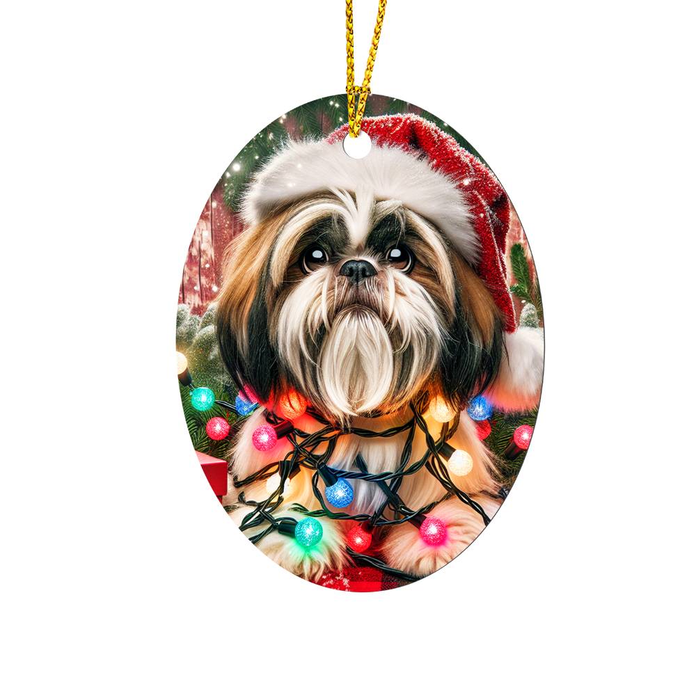 Christmas ShihTzu - Oval Ornament