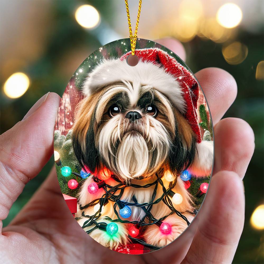 Christmas ShihTzu - Oval Ornament