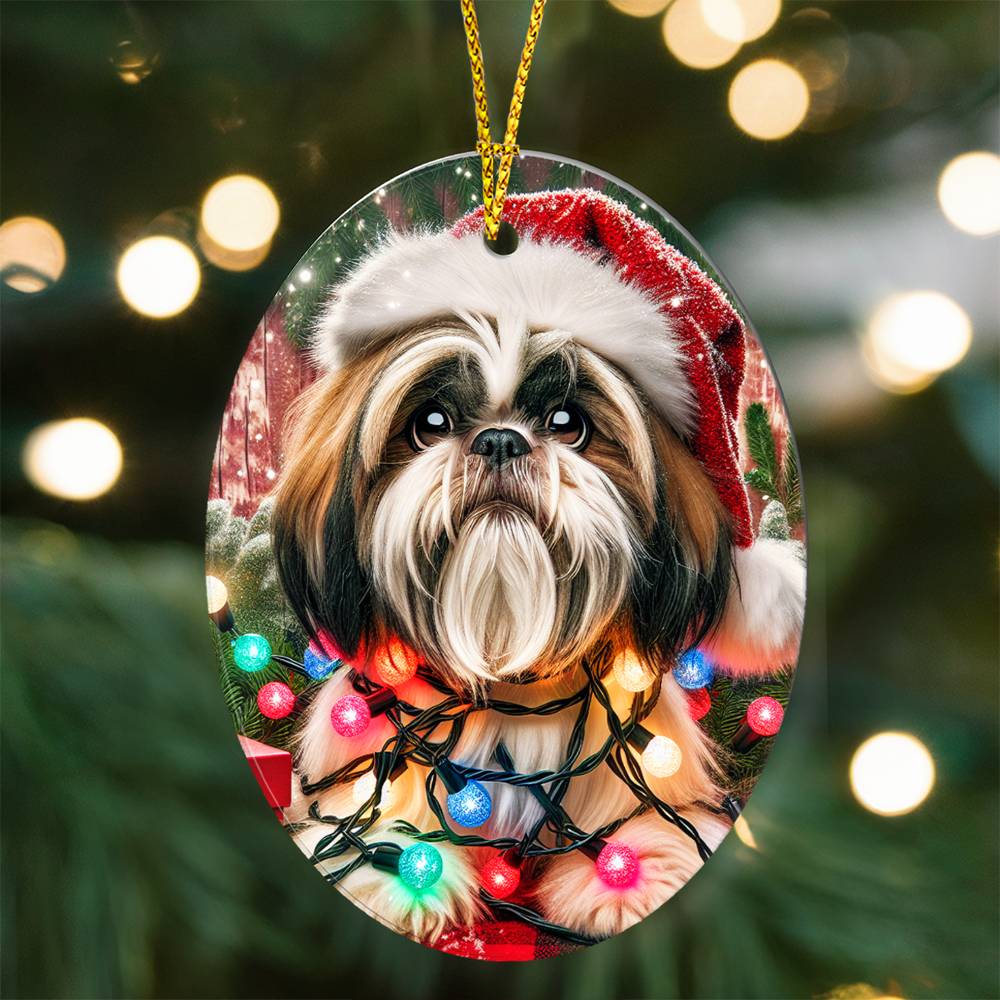 Christmas ShihTzu - Oval Ornament