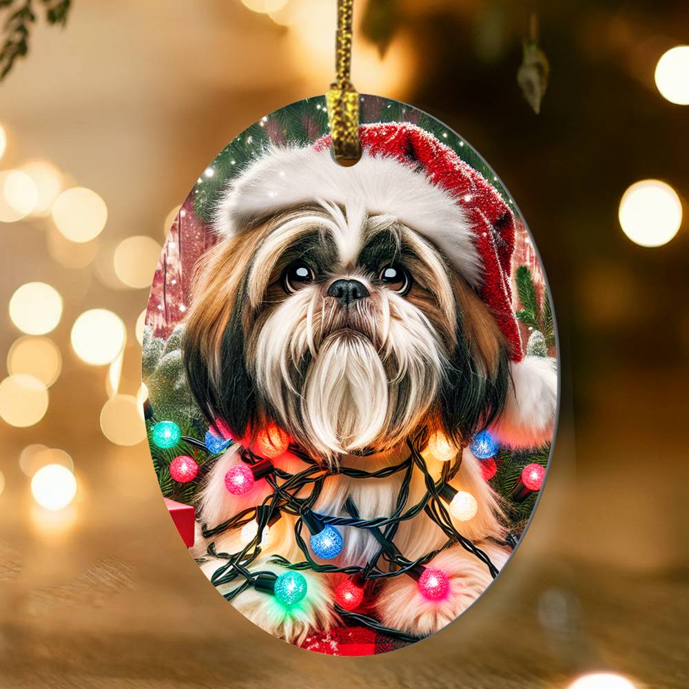 Christmas ShihTzu - Oval Ornament