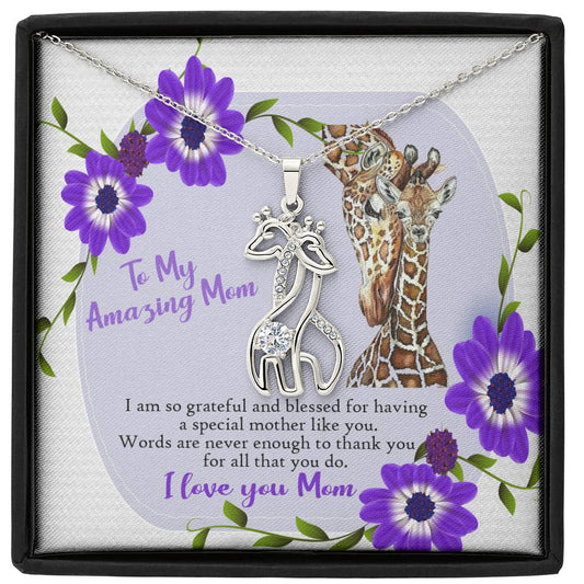 To My Amazing Mom, Giraffe Necklace, Birthday Christmas Gift For Mom