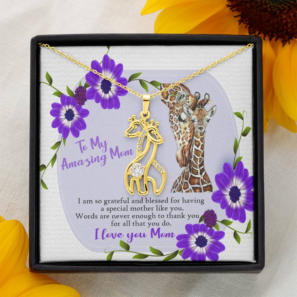 Giraffe Necklace - To My Amazing Mom - Purple Flowers - Words Are Never Enough to Thank You For All That You Do! I Love You! ***