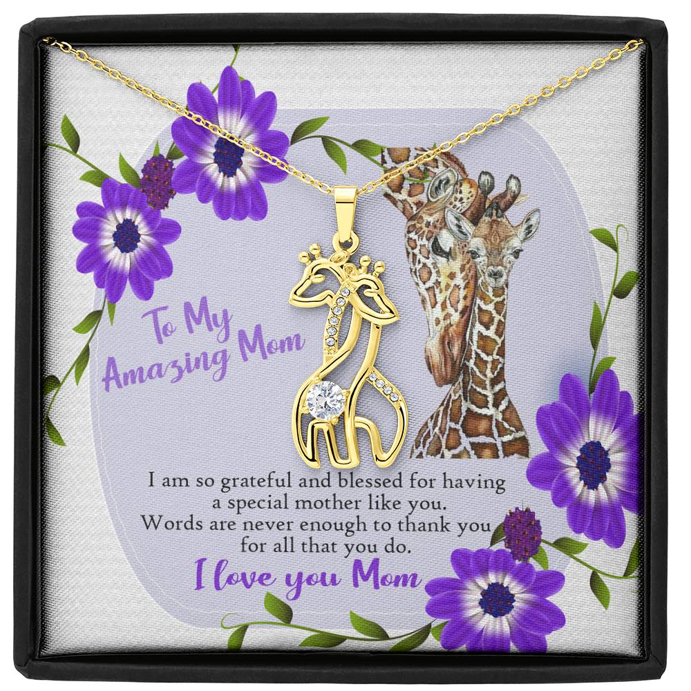 Giraffe Necklace - To My Amazing Mom - Purple Flowers - Words Are Never Enough to Thank You For All That You Do! I Love You! ***