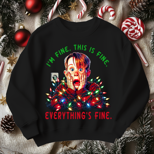 Funny Home Alone Christmas Sweater, I'm Fine Everything is Fine!