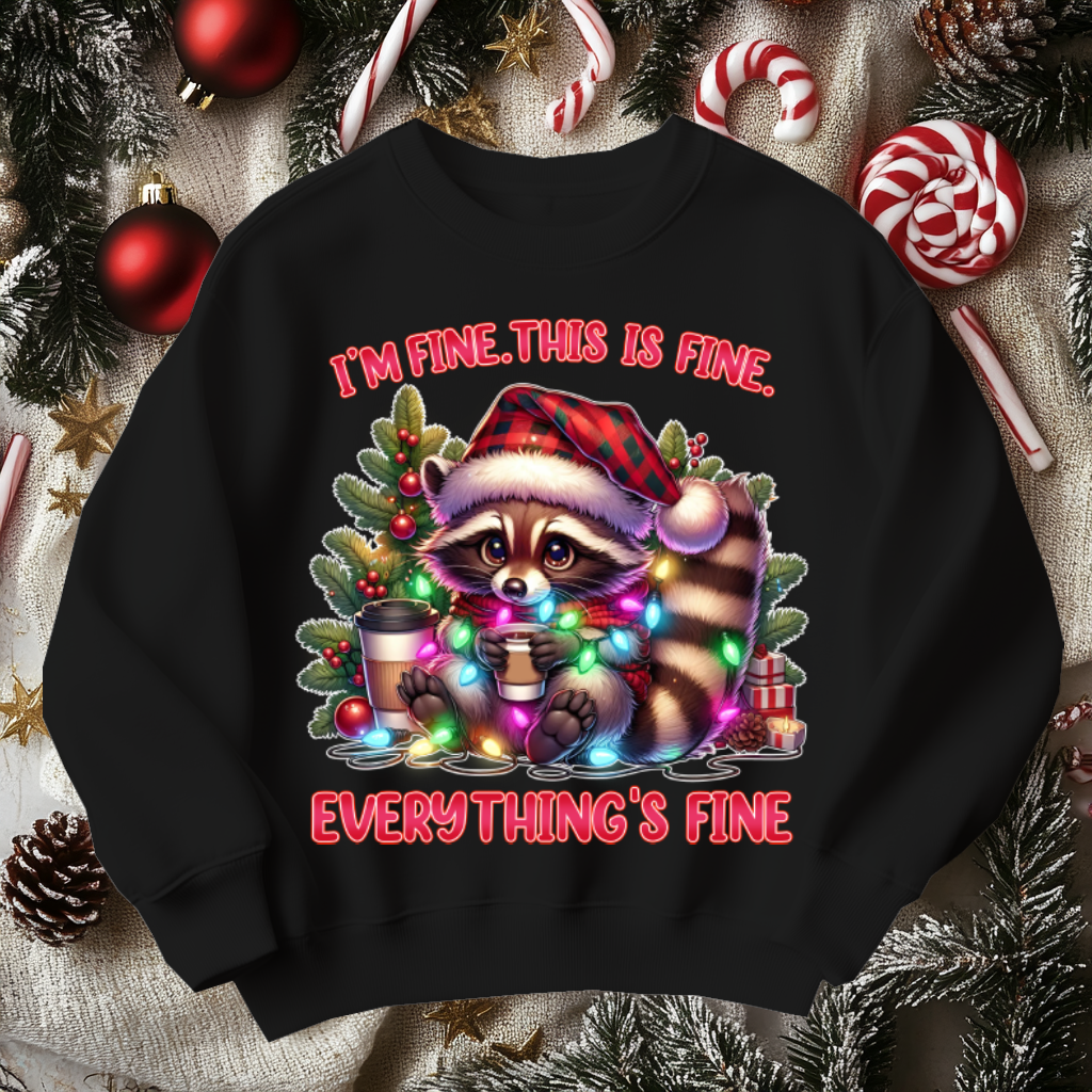 Funny Raccoon Christmas Sweater, I'm Fine Everything is Fine!