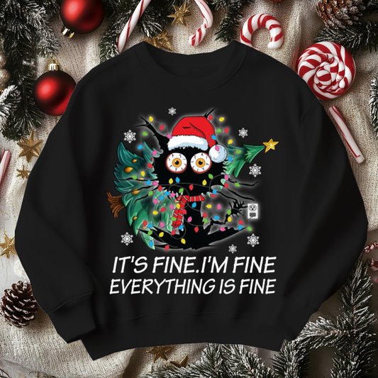 Funny CAT Christmas Sweater, I'm Fine Everything is Fine!