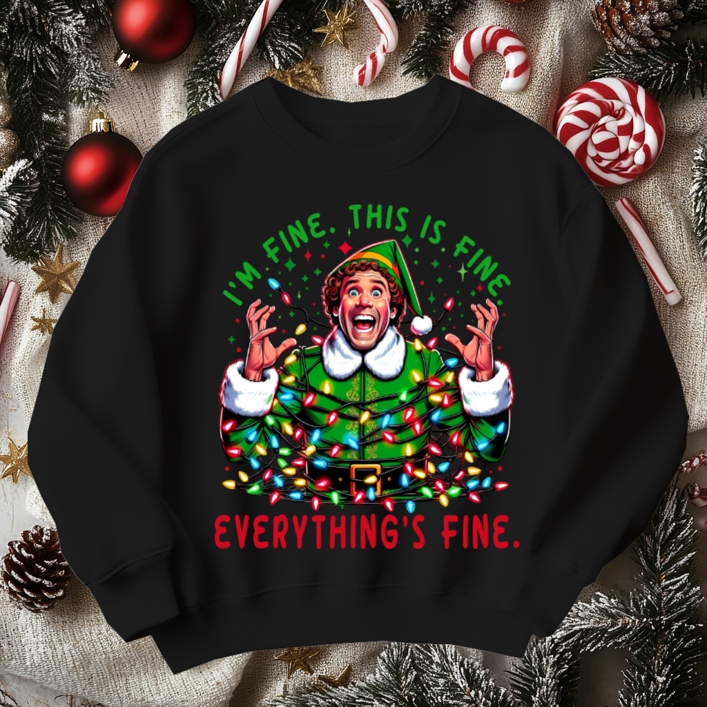 Funny ELF Christmas Sweater, I'm Fine Everything is Fine!