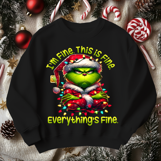 Funny GRINCH Face Christmas Sweater, I'm Fine Everything is Fine!