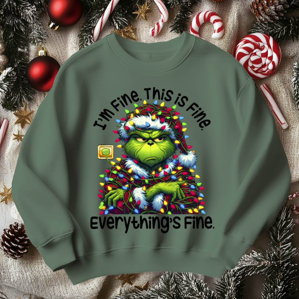 Funny GRINCH Christmas Sweater, I'm Fine Everything is Fine!