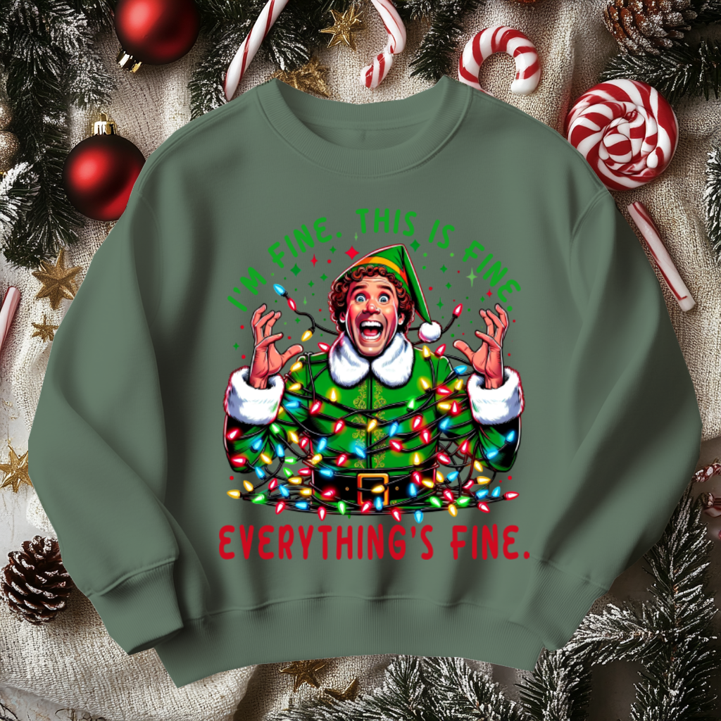 Funny ELF Christmas Sweater, I'm Fine Everything is Fine!