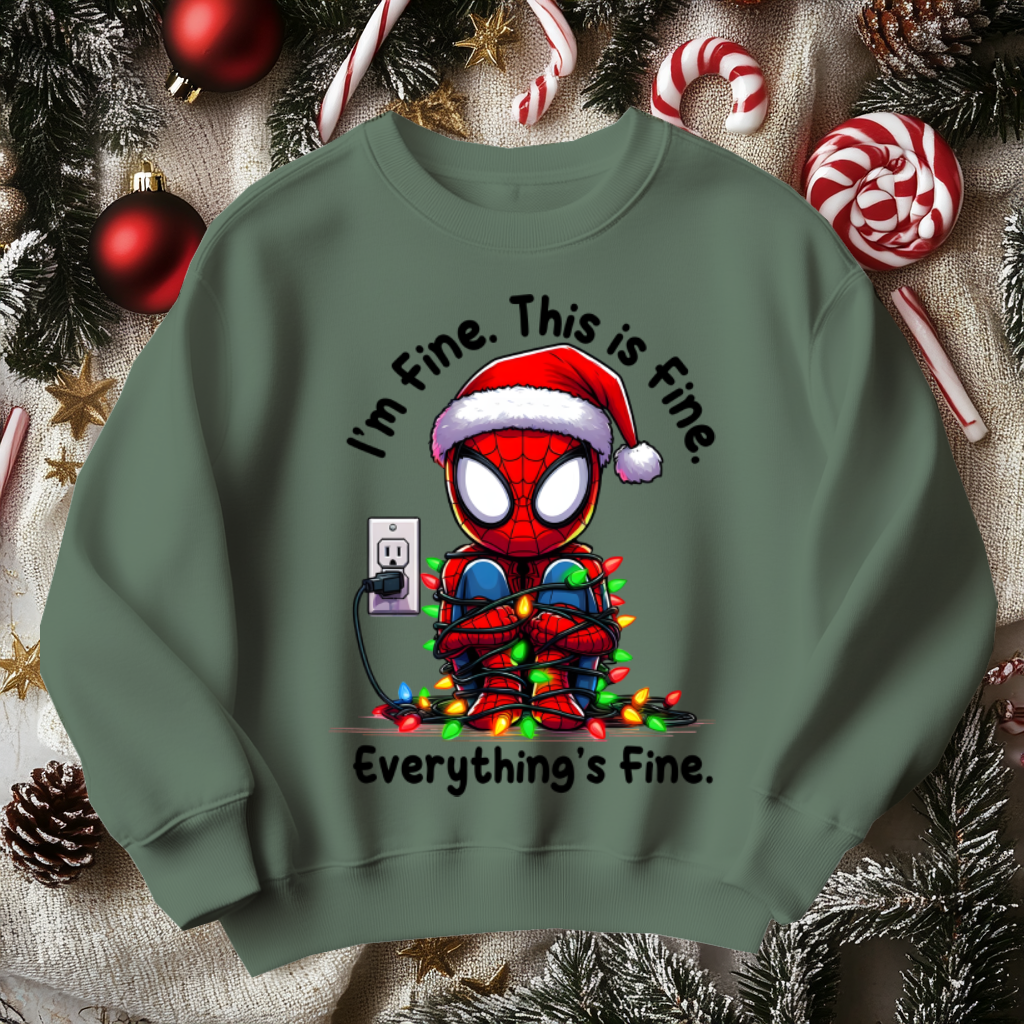 Funny SPIDERMAN Christmas Sweater, I'm Fine Everything is Fine!