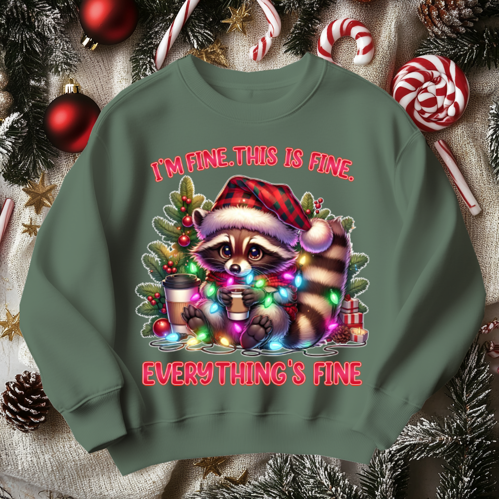 Funny Raccoon Christmas Sweater, I'm Fine Everything is Fine!