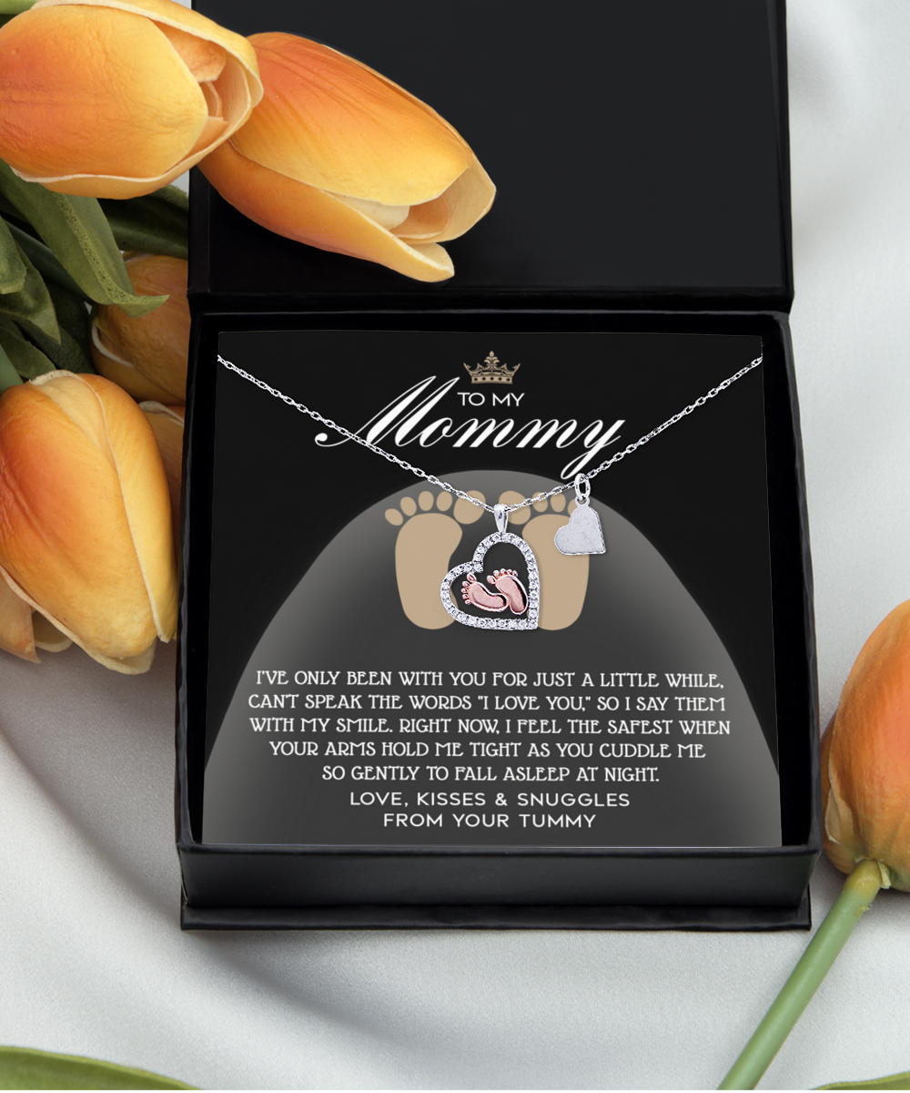 Mama To Be - I Love You - Baby Feet Necklace