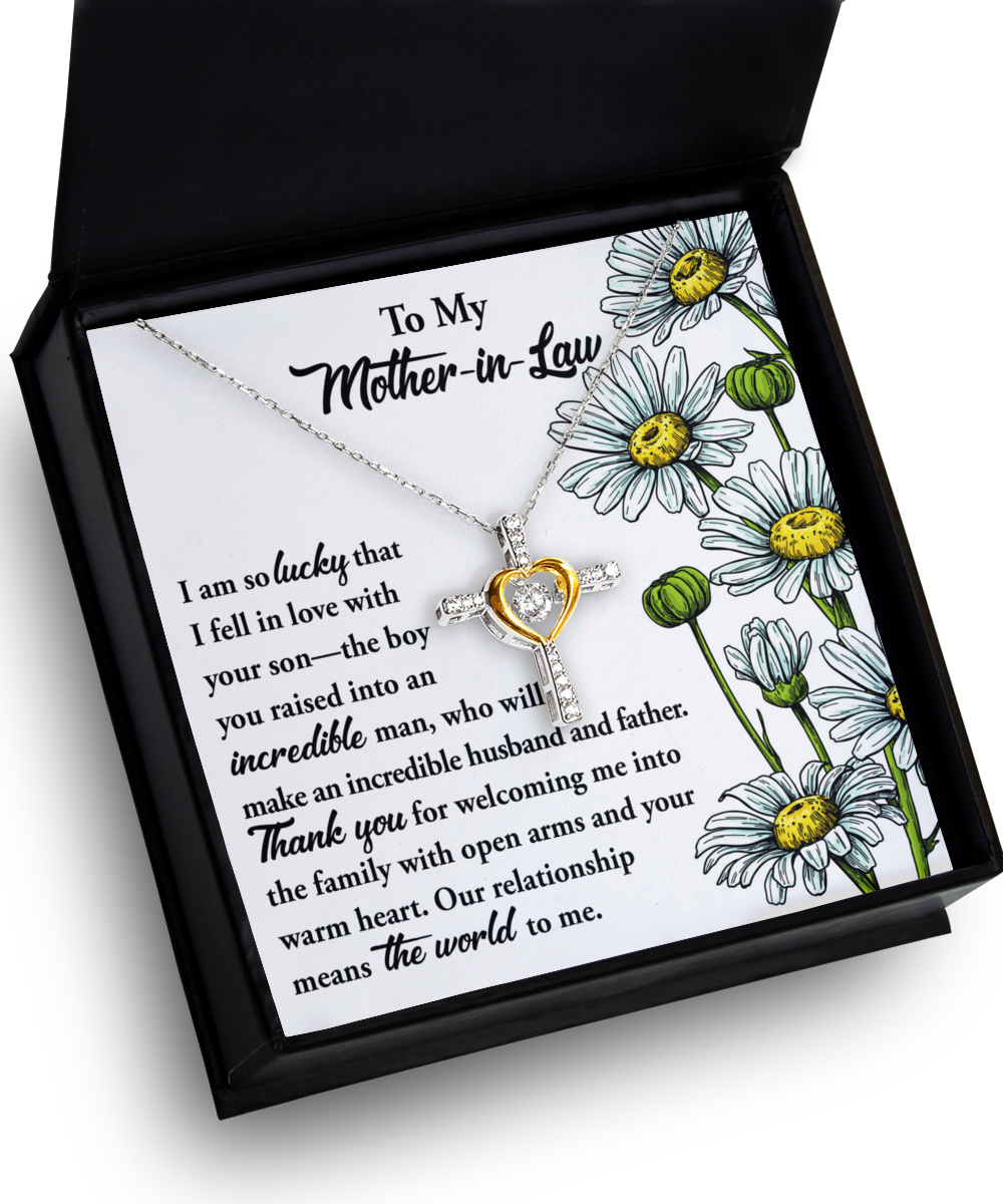 To My Mother-In-Law - Our Relationship Means The World To Me - Cross Dancing Necklace