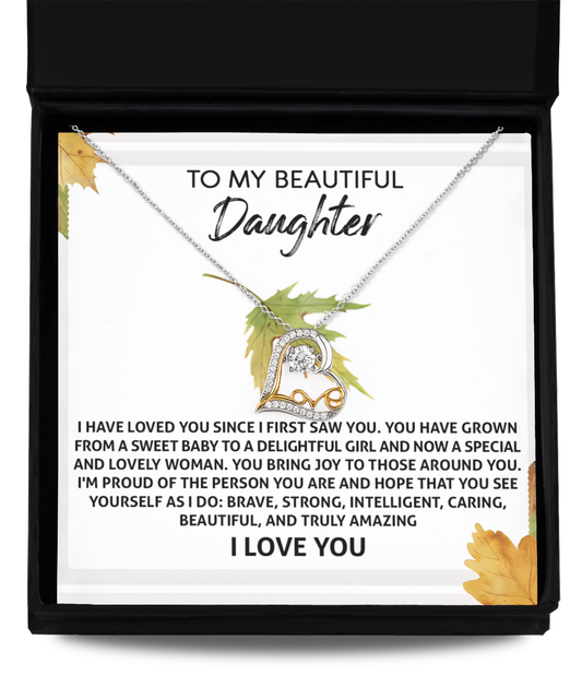 To My Beautiful Daughter, Im Proud Of The Person You Are, Love Dancing Heart Necklace, Gift For Daughter