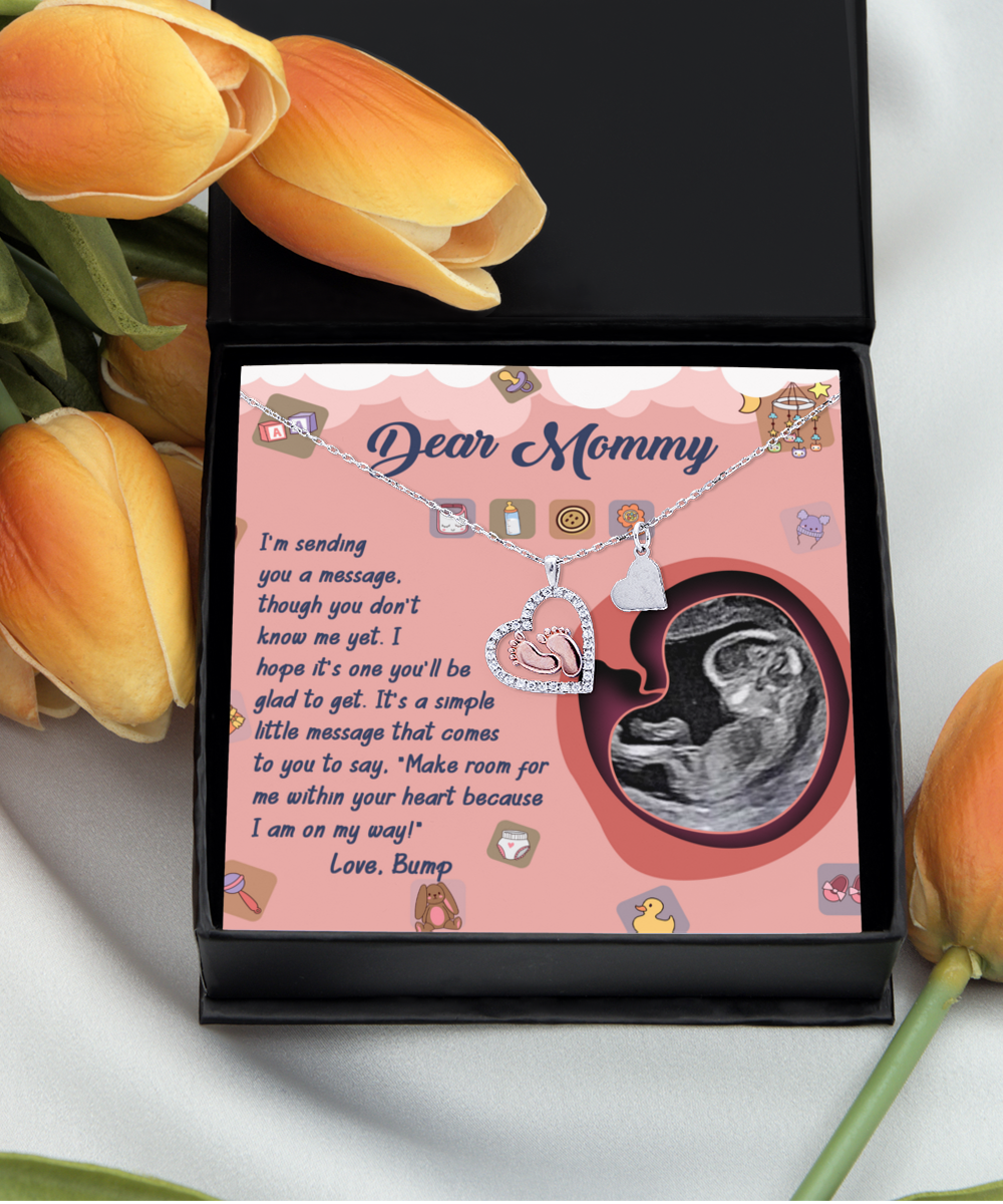 Mom To Be - On My Way - Baby Feet Necklace