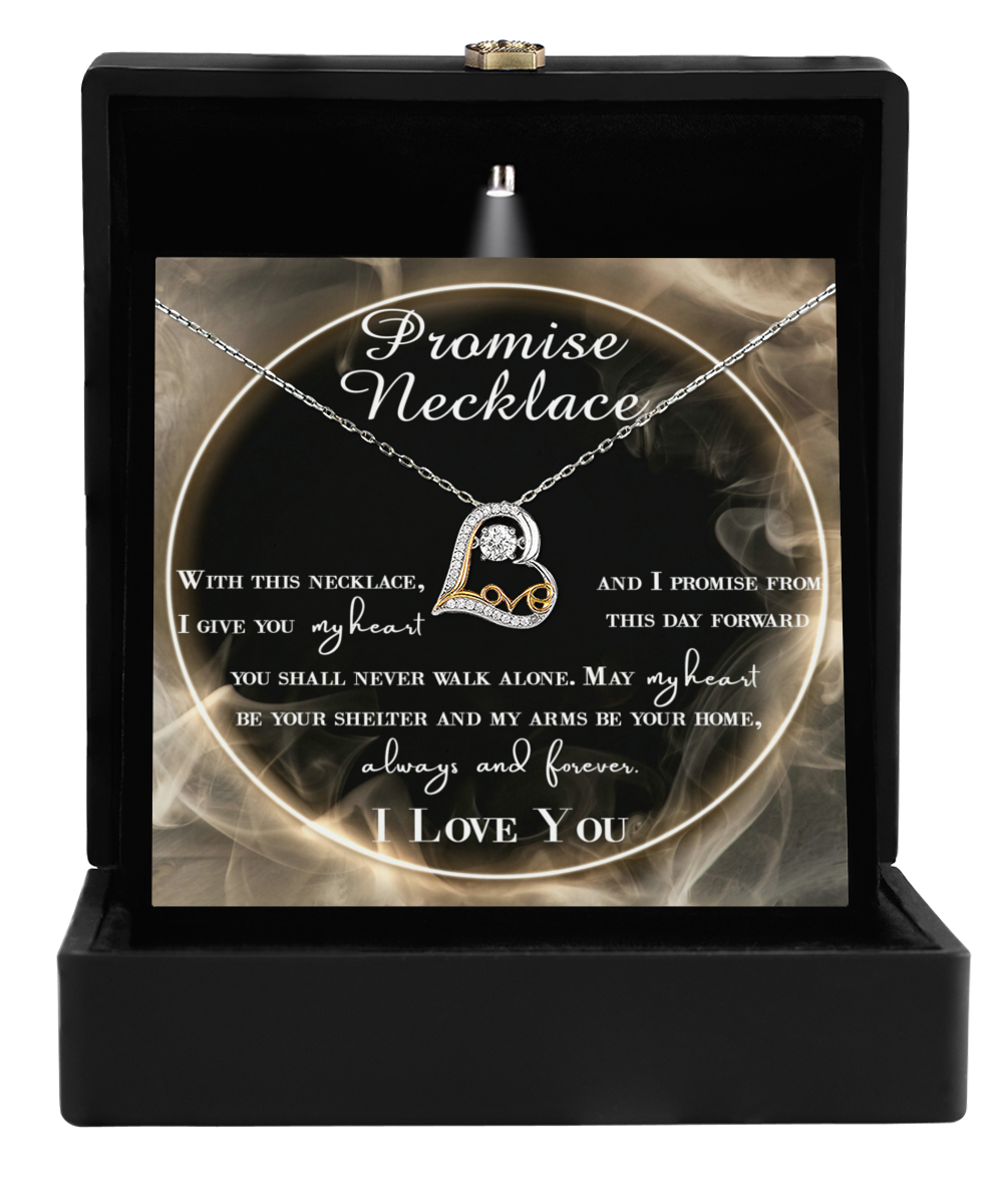 To My Wife, Promise Necklace, May My Heart Be Your Shelter And My Arms Be Your Home, Love Dancing Heart Necklace