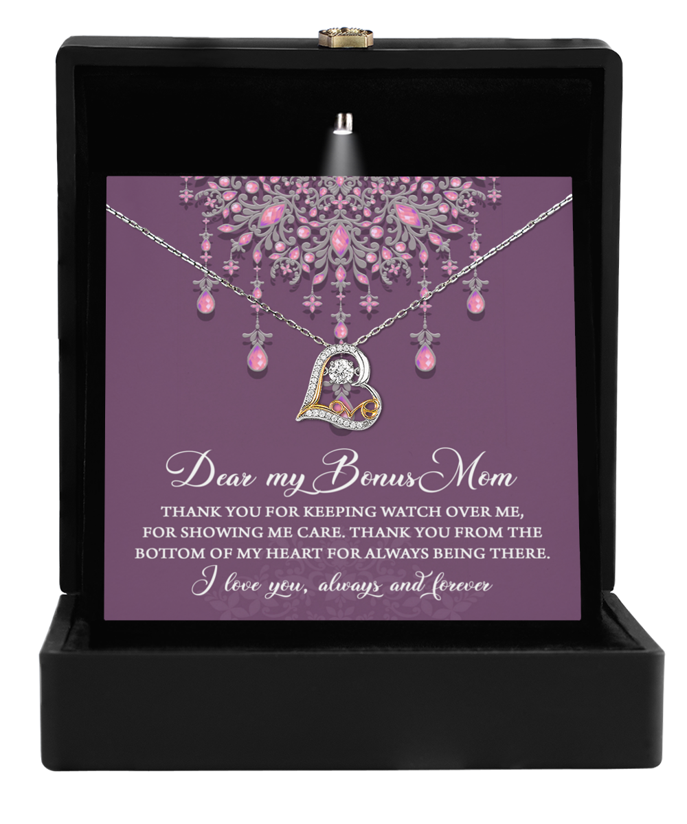 To My Bonus Mom - Thank You For Always Being There - Love Dancing Heart Necklace