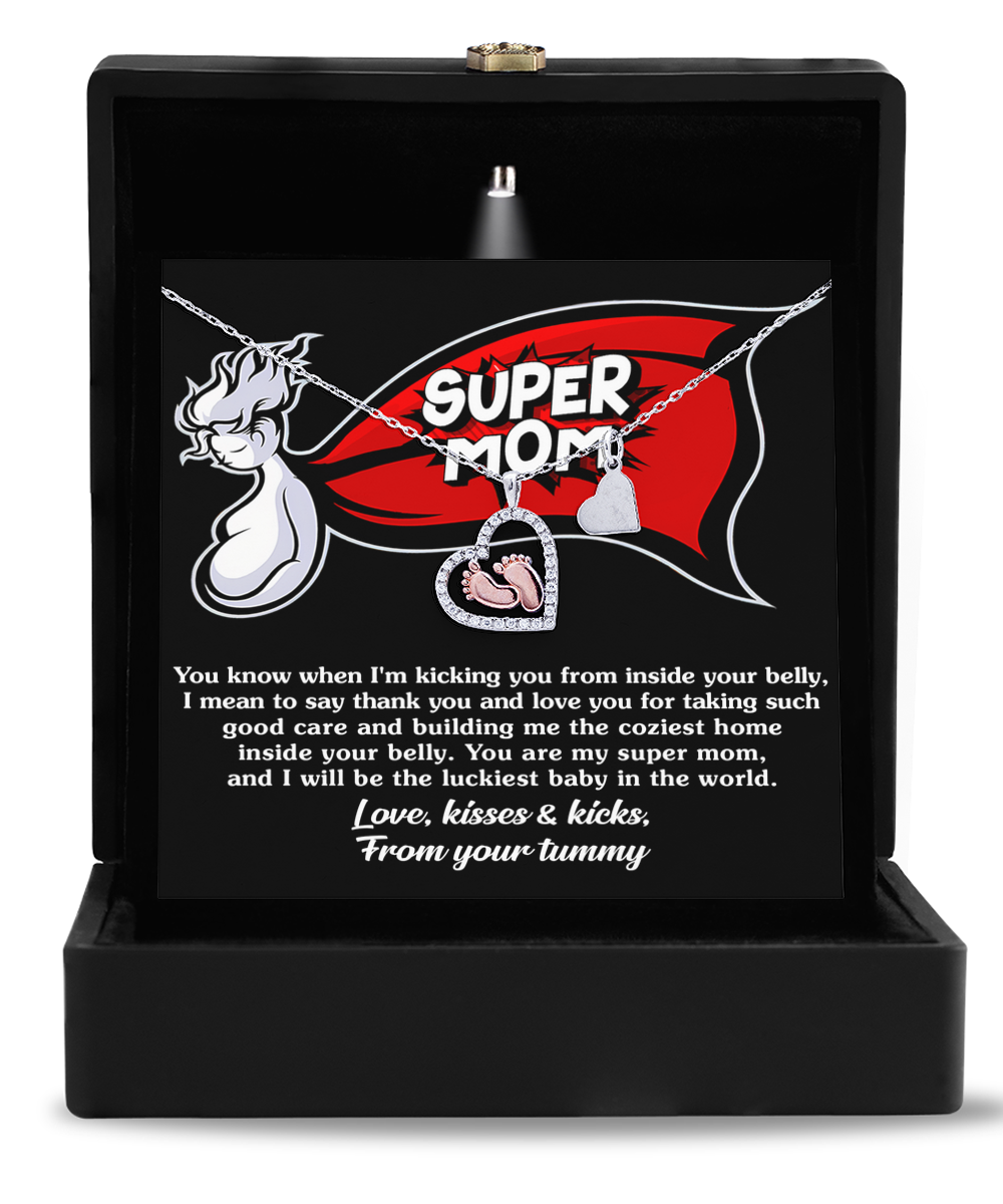 Mama To Be - My Super Mom - Baby Feet Necklace