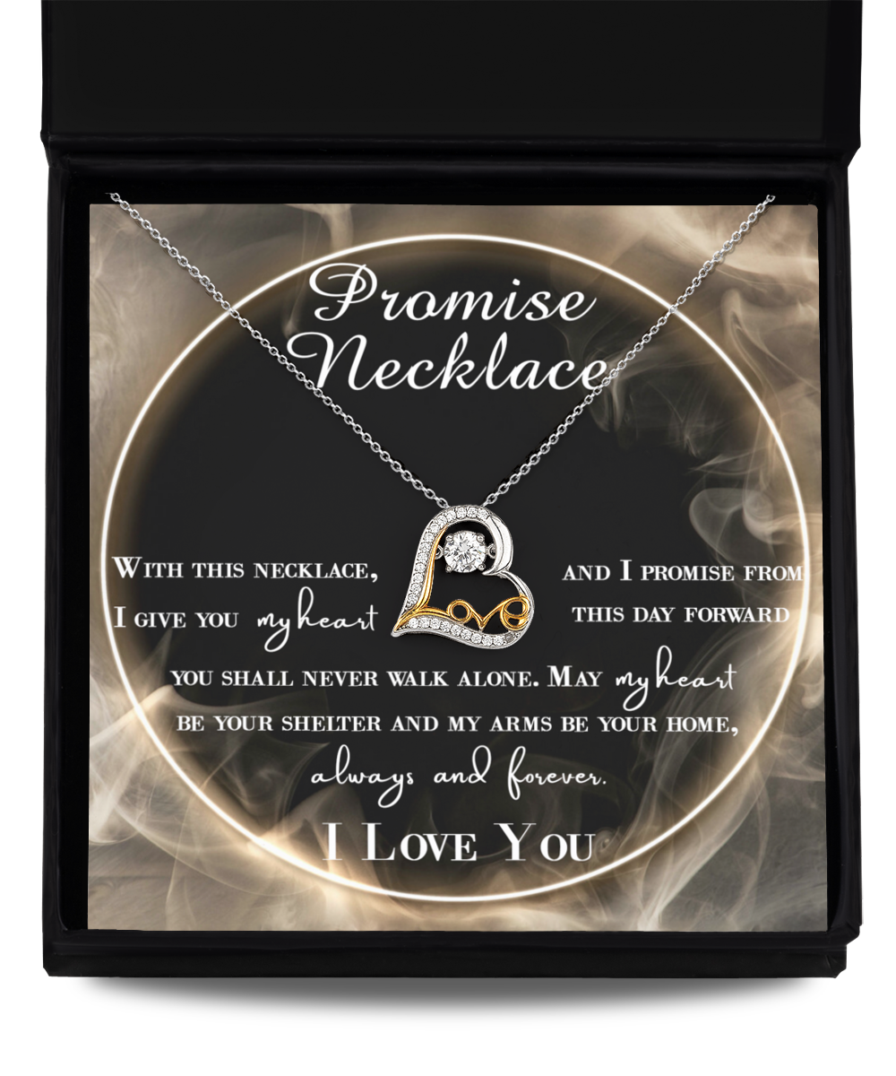 To My Wife, Promise Necklace, May My Heart Be Your Shelter And My Arms Be Your Home, Love Dancing Heart Necklace