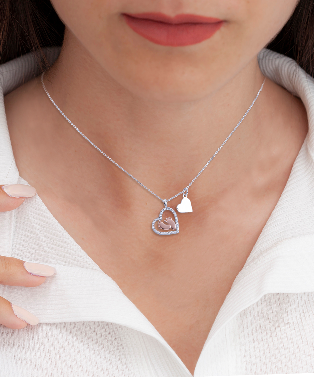 Mom To Be - Tiny Little Heart - Baby Feet Necklace