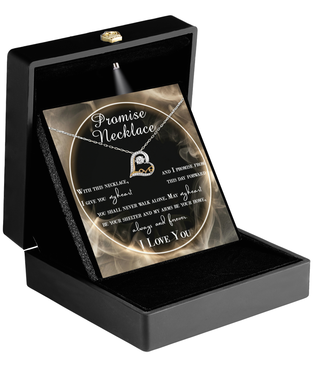 To My Wife, Promise Necklace, May My Heart Be Your Shelter And My Arms Be Your Home, Love Dancing Heart Necklace