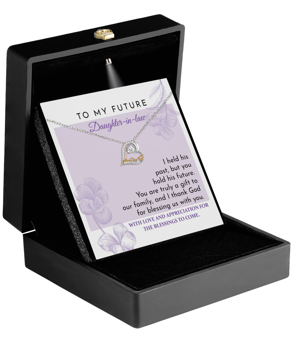 To My Daughter In Law, You Are A Gift To Our Family, Love Dancing Heart Necklace