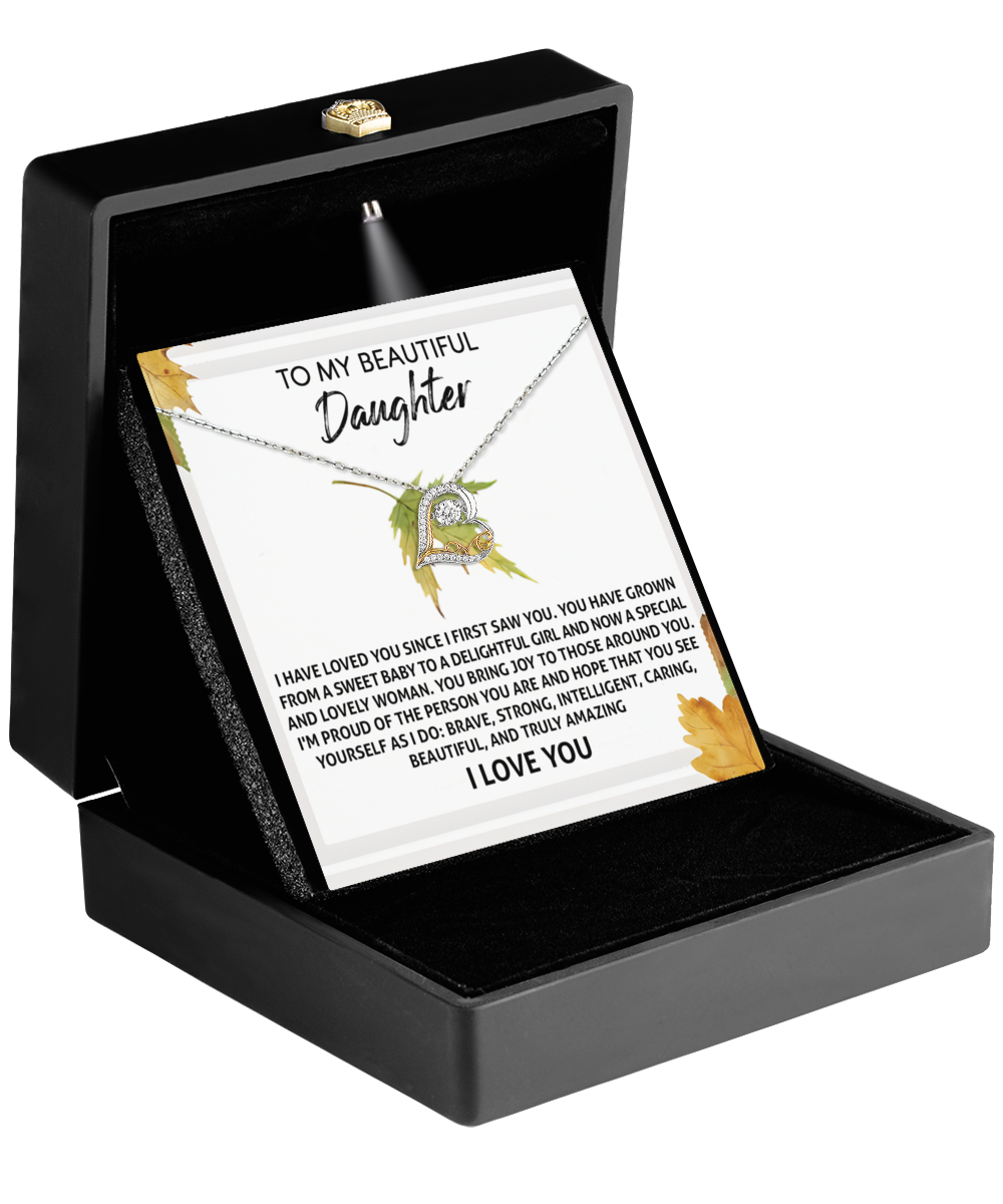 To My Beautiful Daughter, Im Proud Of The Person You Are, Love Dancing Heart Necklace, Gift For Daughter