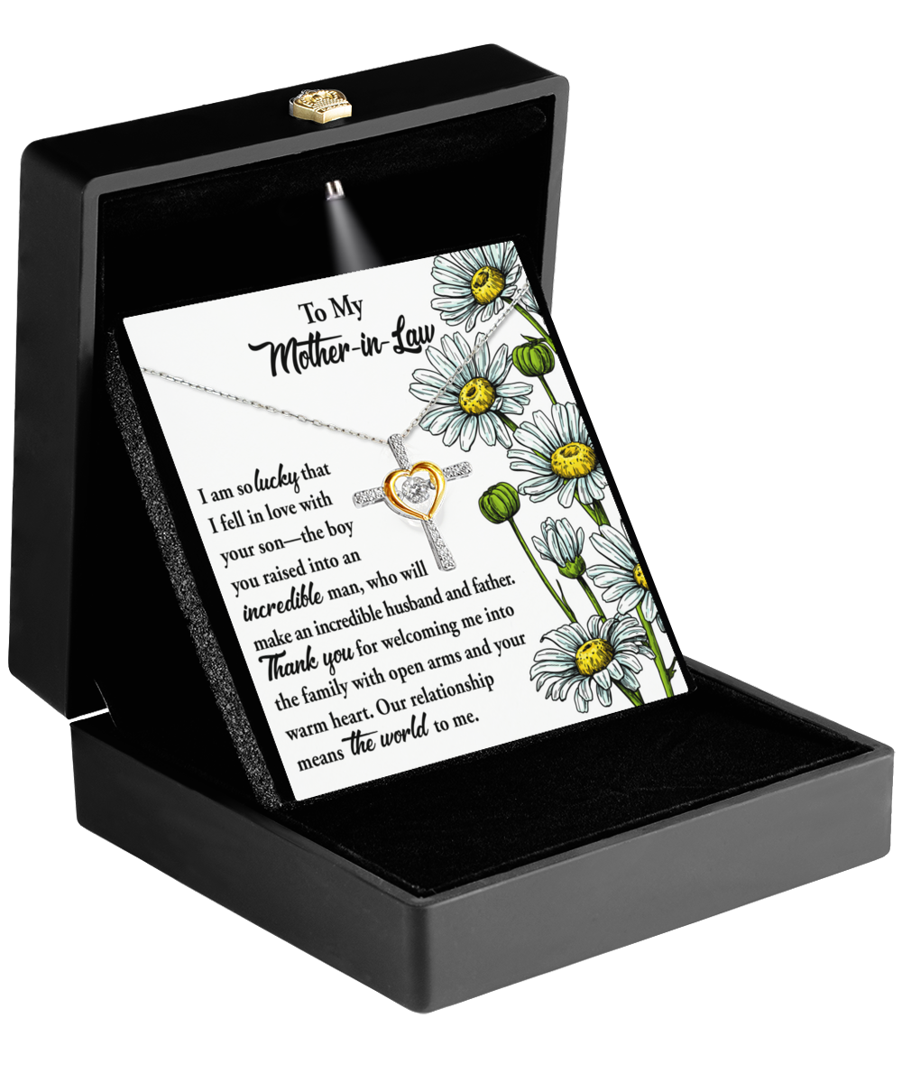 To My Mother-In-Law - Our Relationship Means The World To Me - Cross Dancing Necklace