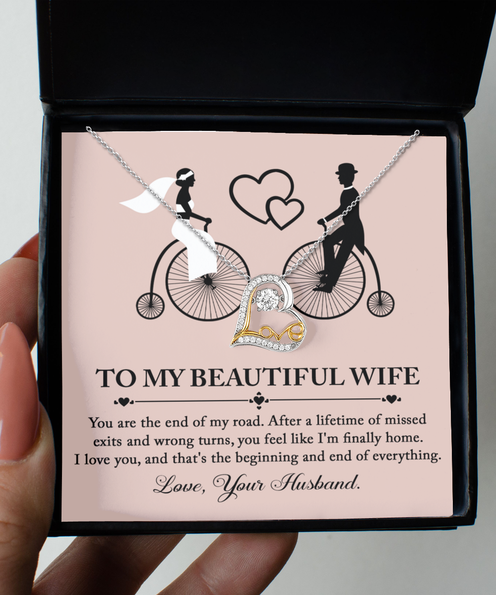 To My Wife, I'm Finally Home, Love Your Husband, Love Dancing Heart Necklace