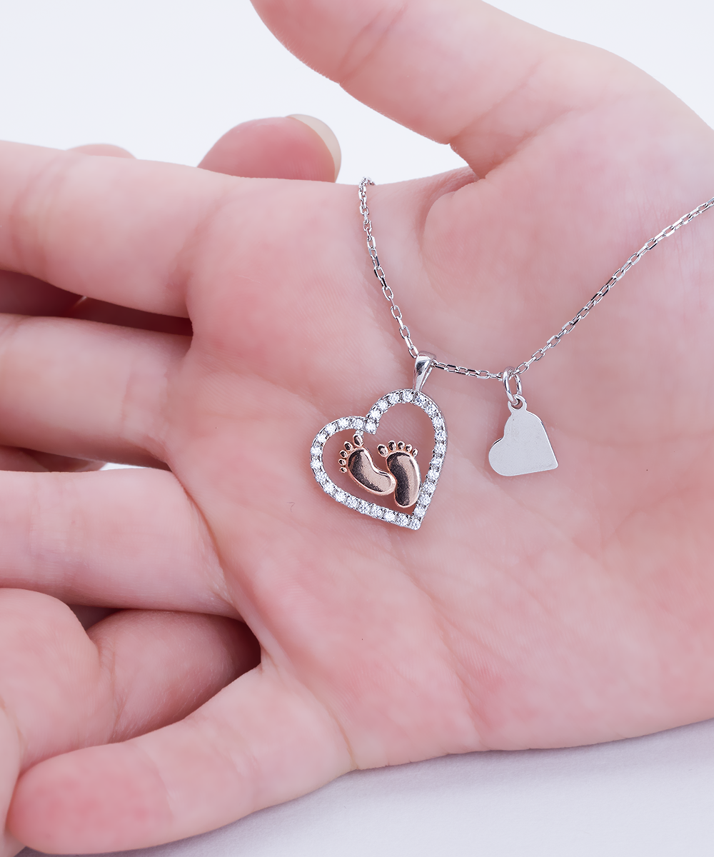 Mom To Be - Tiny Little Heart - Baby Feet Necklace