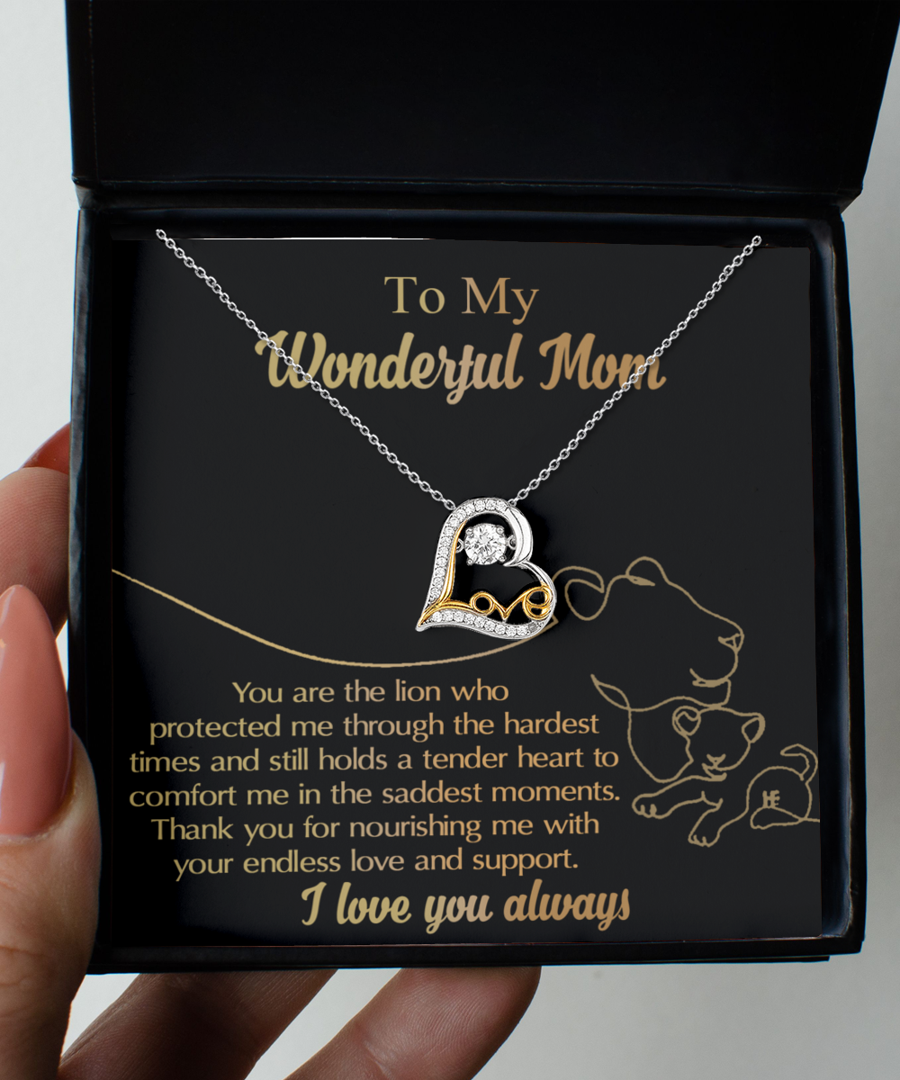 To My Mom - You Are The Lion Who Protected Me - Love Dancing Heart Necklace