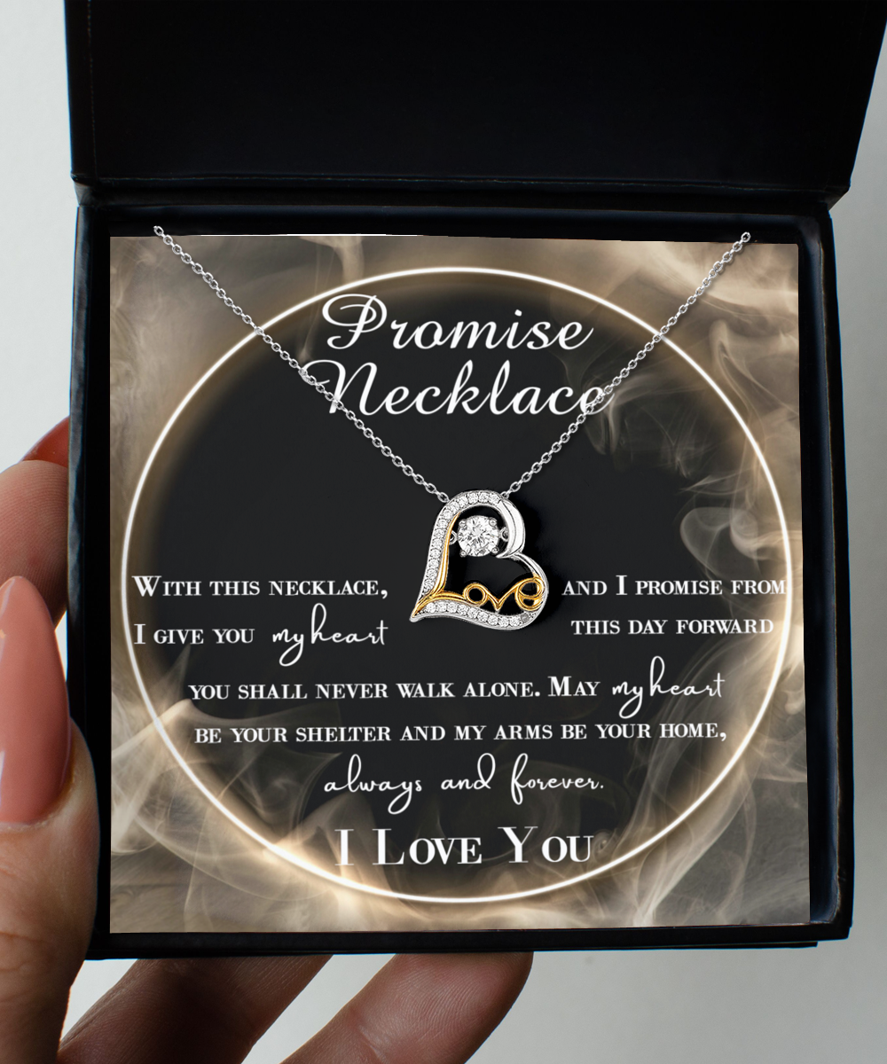 To My Wife, Promise Necklace, May My Heart Be Your Shelter And My Arms Be Your Home, Love Dancing Heart Necklace