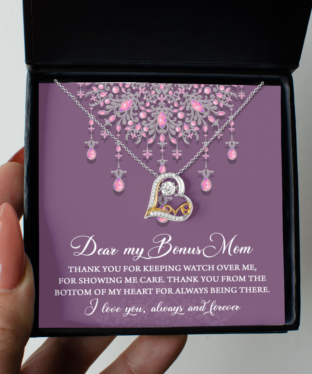 To My Bonus Mom - Thank You For Always Being There - Love Dancing Heart Necklace